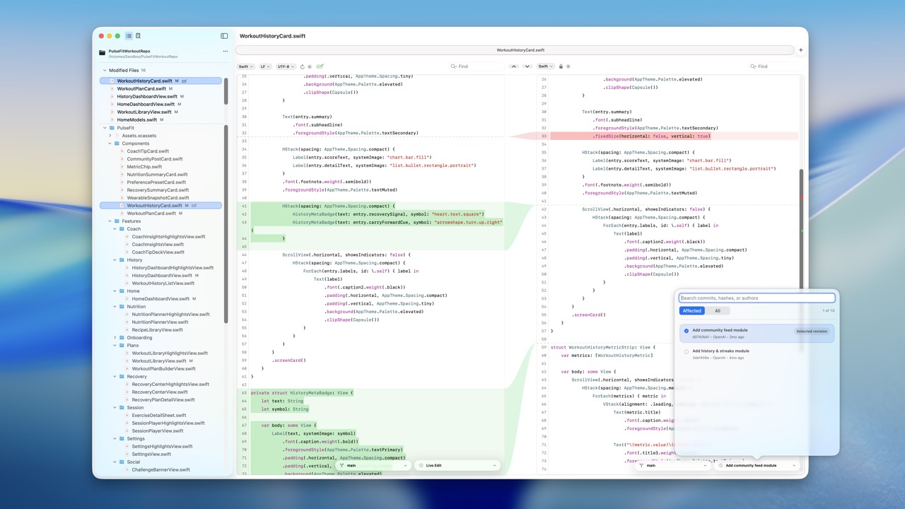 RibbonDiff light theme screenshot on light Tahoe background