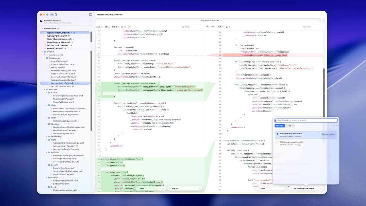RibbonDiff light theme screenshot on Tahoe background