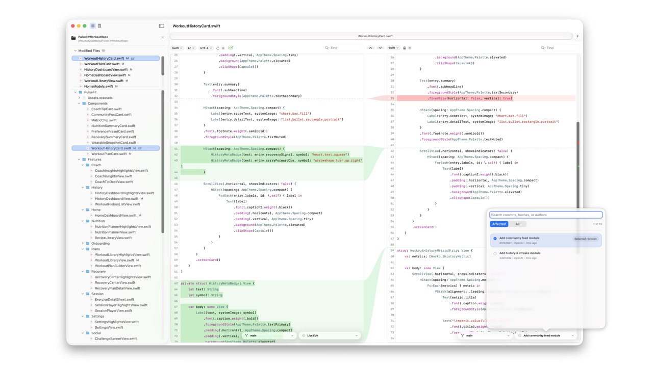 RibbonDiff light theme screenshot on white background