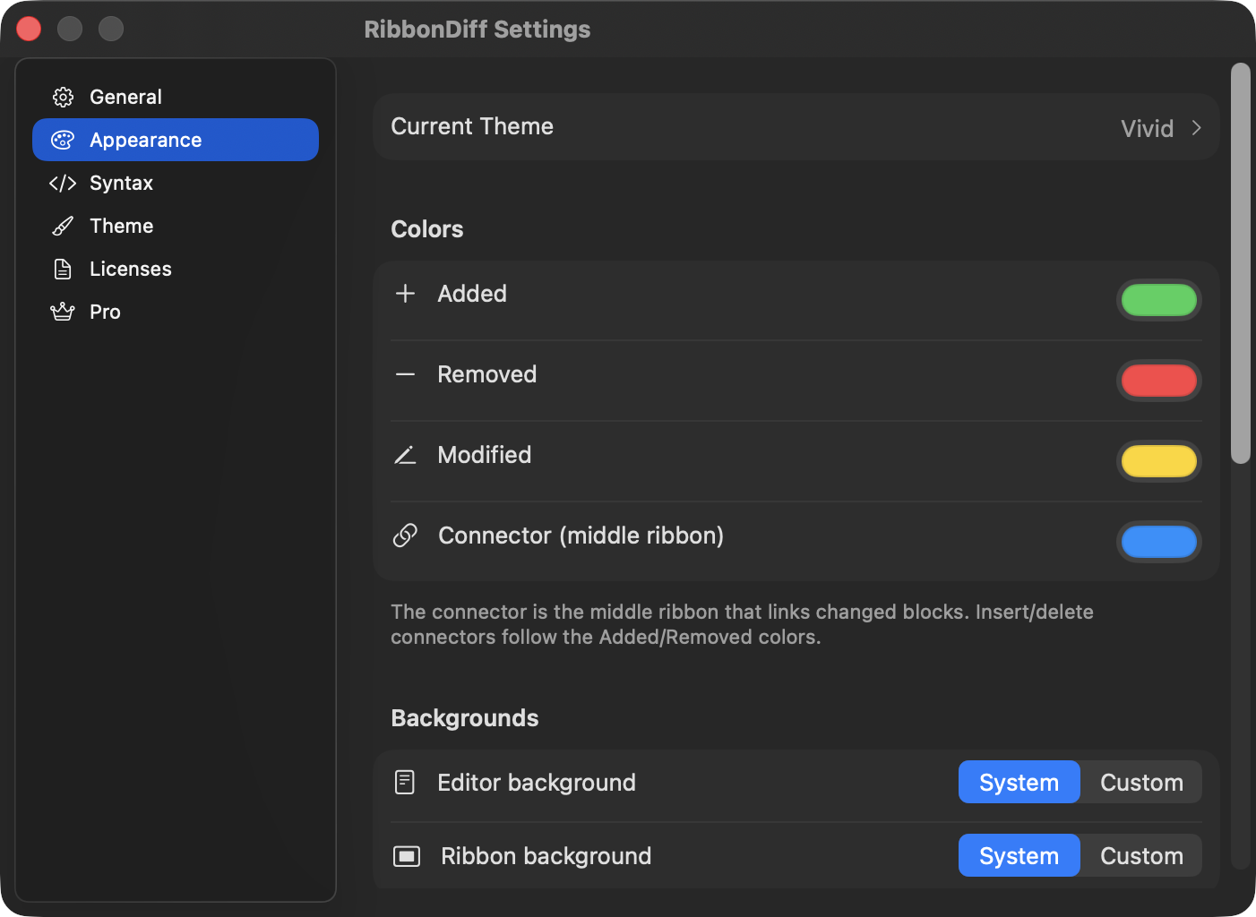 Preferences Appearance