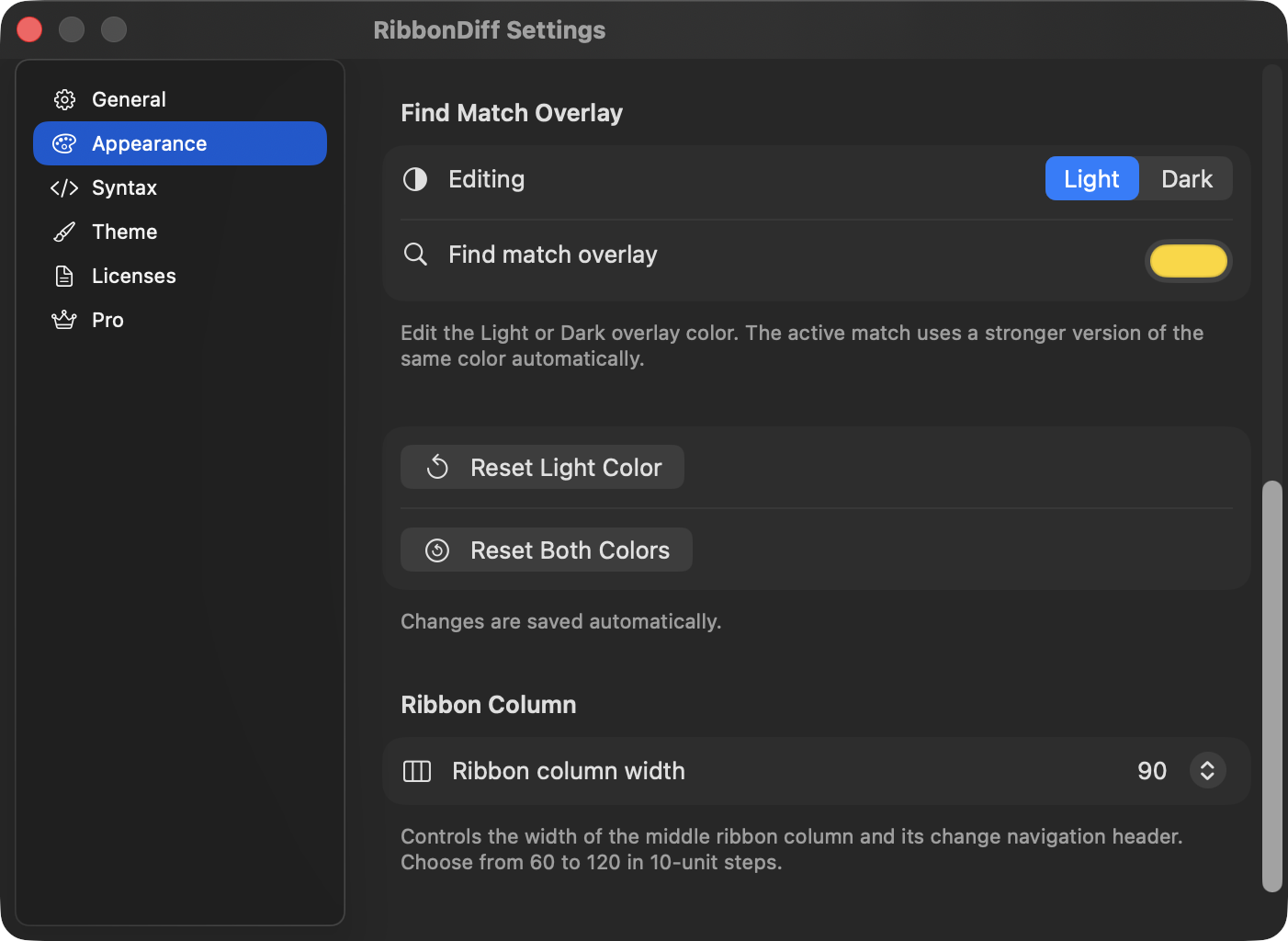 Preferences Appearance