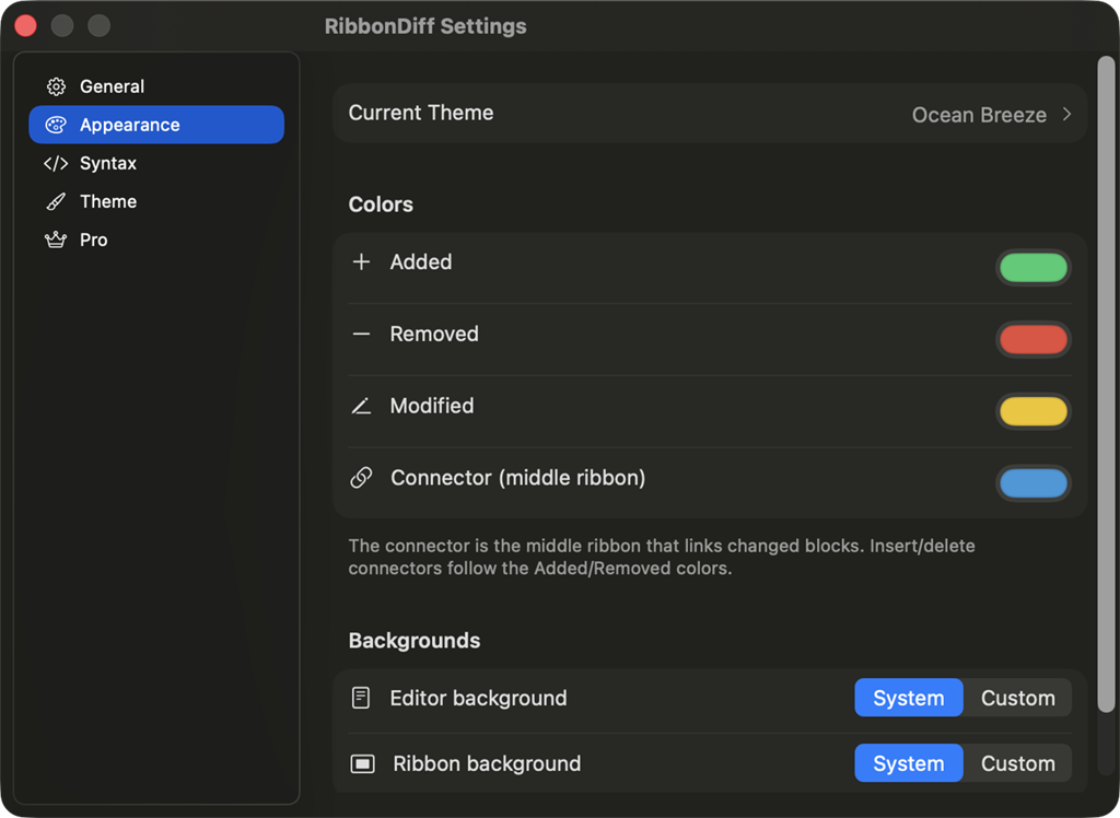 Preferences Appearance